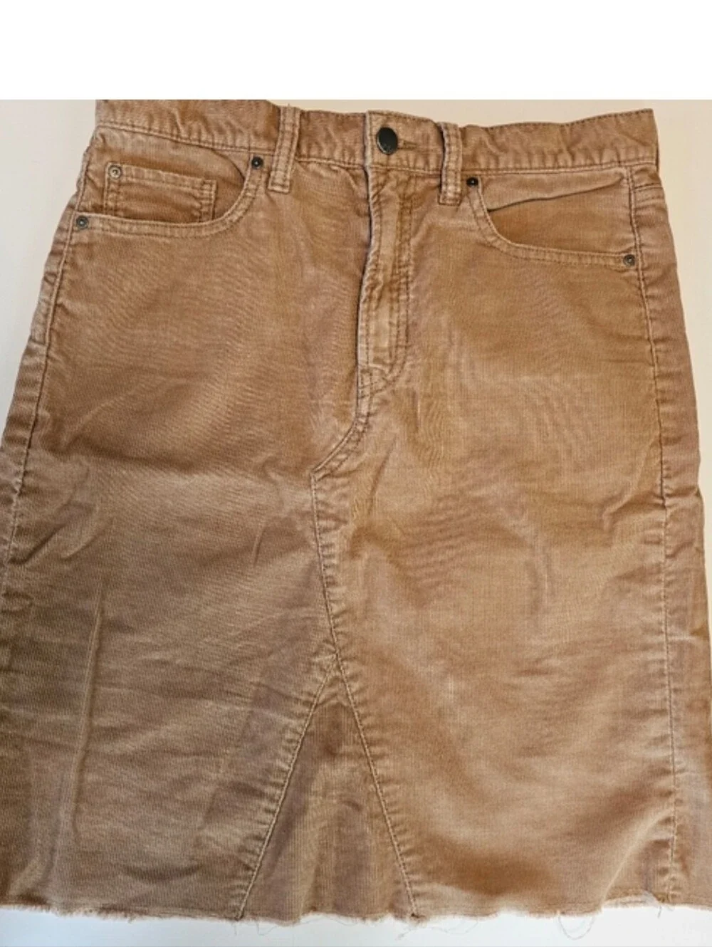 GAP Tan Corduroy Raw Hem Pencil Skirt Size 6 Y2K